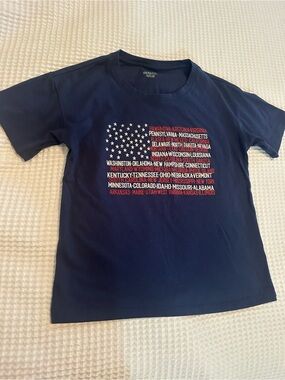 Maurices Navy Short Sleeve Tee with Red, White Star-Text Flag Graphic